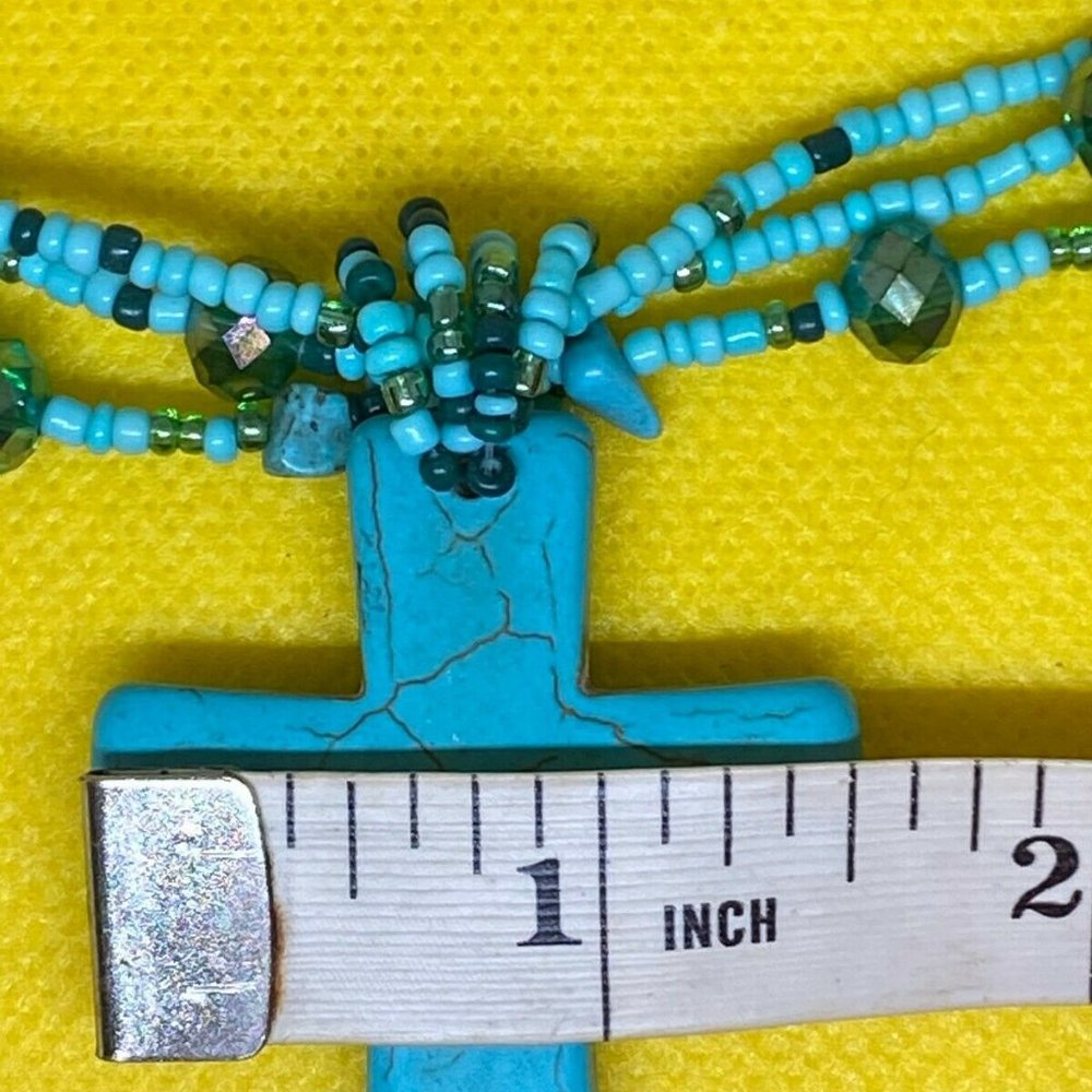 Beaded Christmas Western Turquoise Cross Seed Bead Necklace Earring - Picture 11 of 11
